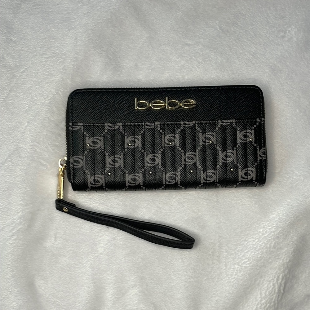 Bebe Black and Gray Wristlet Wallet